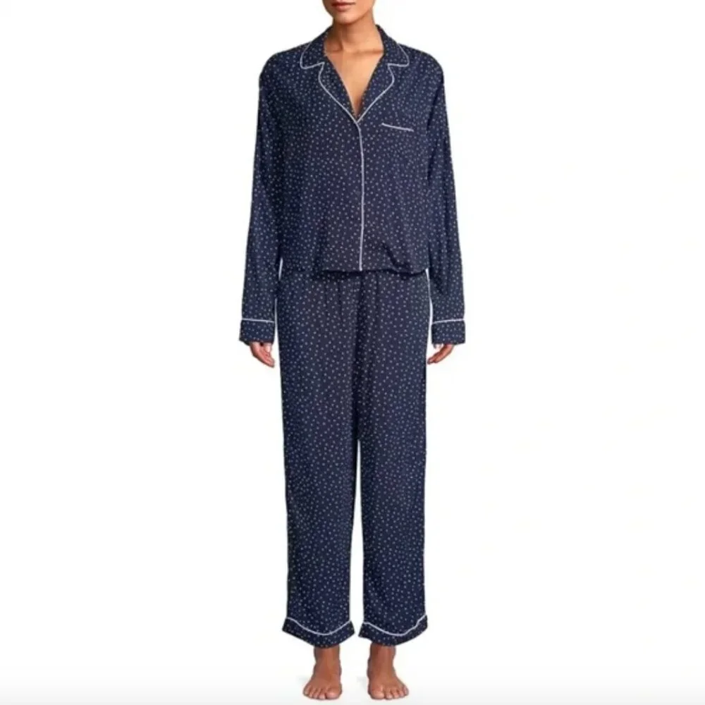 Rails Pajamas Set 2 Piece Long Sleeve Top & Pants Mini Hearts Navy Blue Small